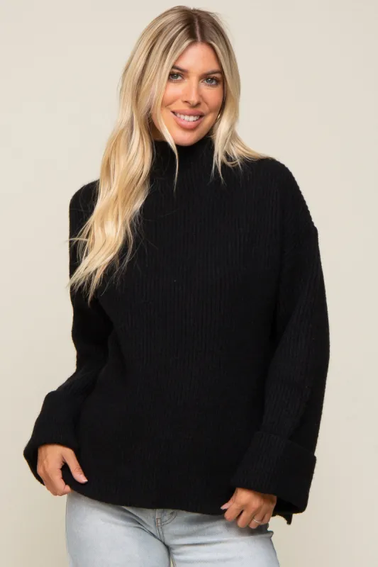 Black Mock Neck Chunky Knit Sweater sold by Pinkblush
