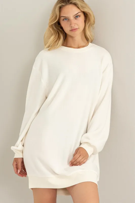 Cream Fleece Oversized Sweatshirt Mini Dress sold by Pinkblush