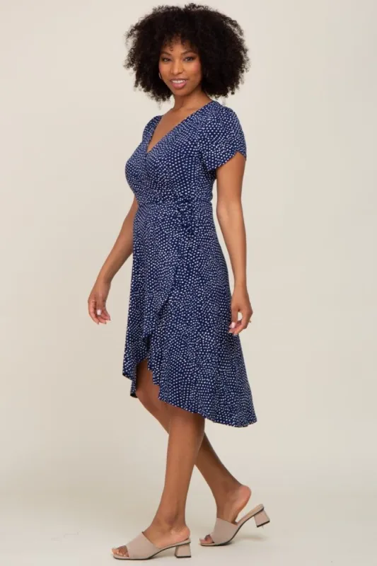 Navy Polka Dot Maternity/Nursing Wrap Dress sold by Pinkblush