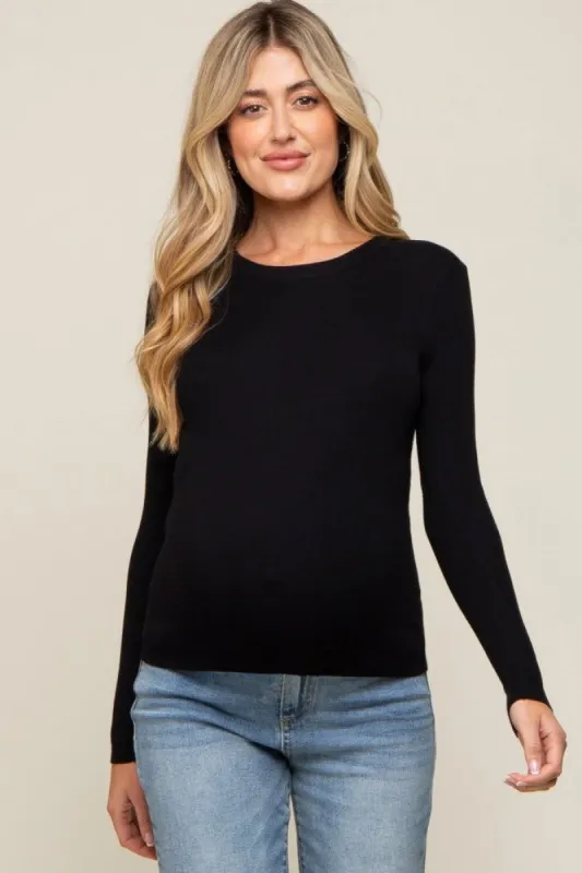 Black Knit Long Sleeve Maternity Top sold by Pinkblush