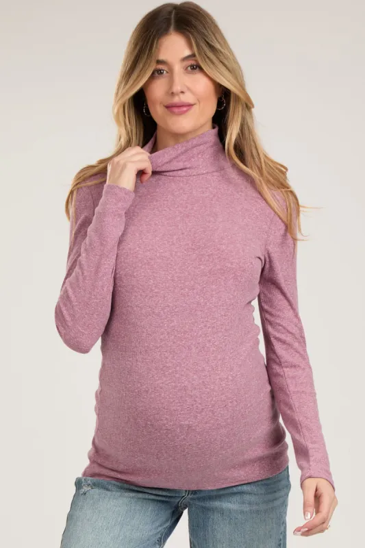 Mauve Ribbed Mock Neck Long Sleeve Maternity Top sold by Pinkblush