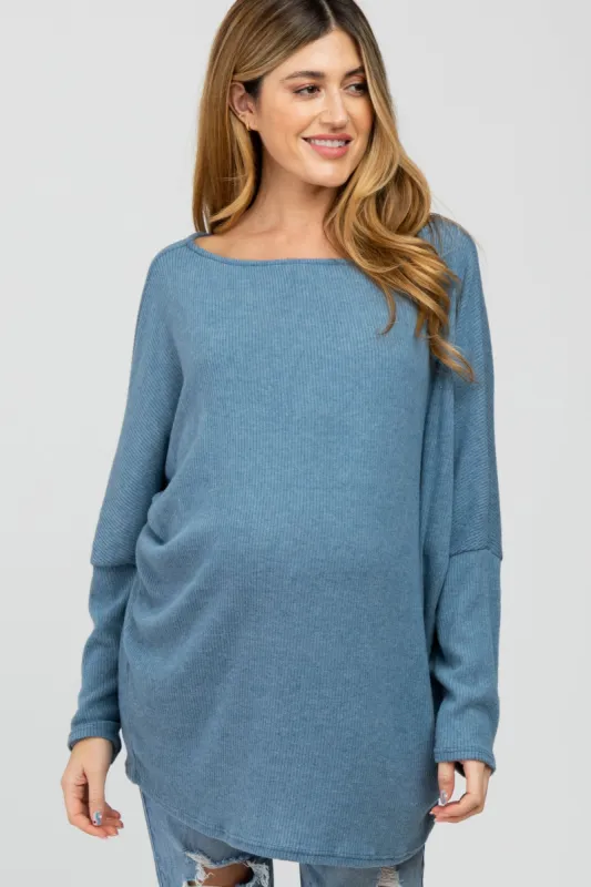 Teal Brushed Ribbed Dolman Sleeve Maternity Top sold by Pinkblush