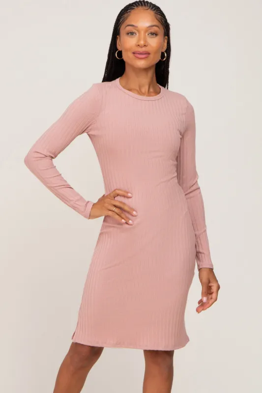 Pink Ribbed Basic Long Sleeve Dress sold by Pinkblush