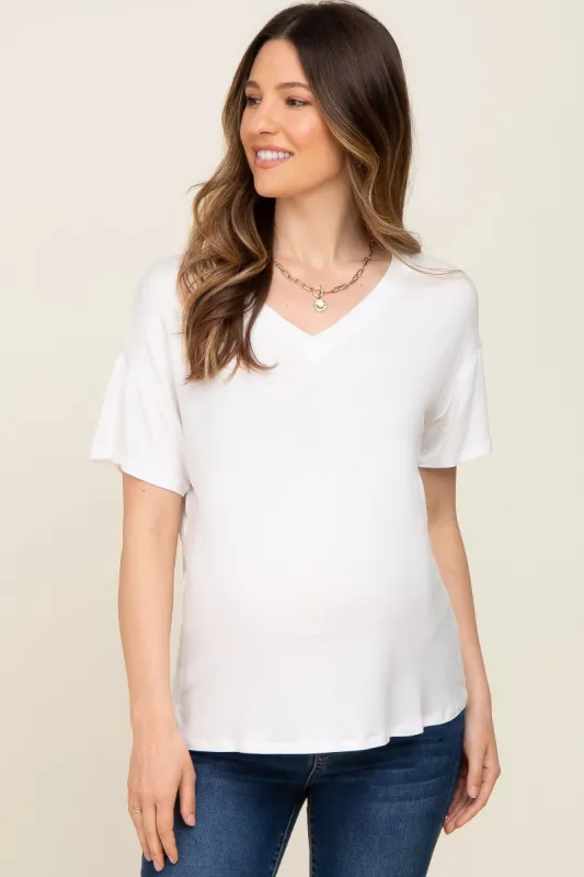 Ivory V-Neck Basic Maternity Top sold by Pinkblush