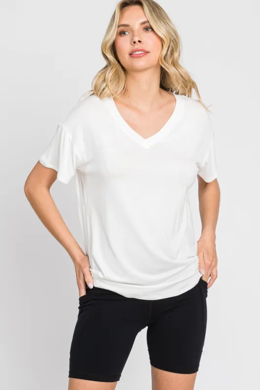 Ivory V-Neck Basic Top sold by Pinkblush