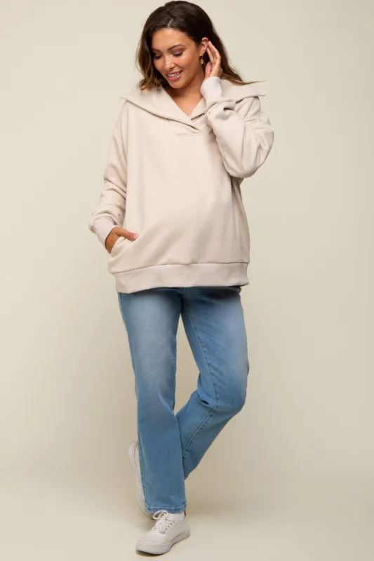 Beige Collared Maternity Pullover sold by Pinkblush