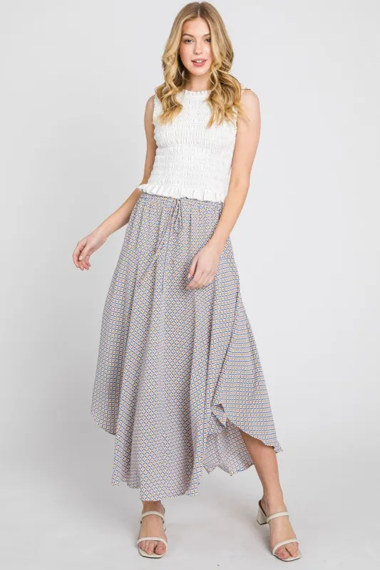Blue Pattern Flared Skirt W/ Drawstring made by Pinkblush