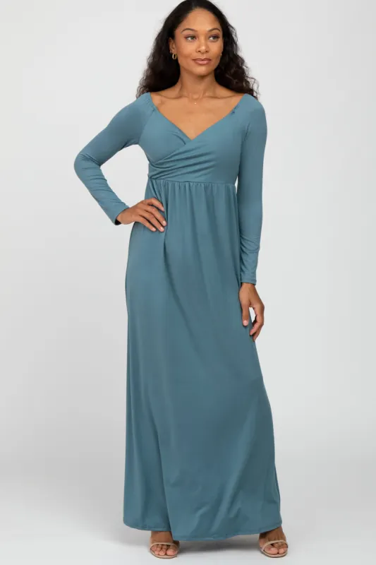 Turquoise Wrap Front Empire Waist Maxi Dress made by Pinkblush
