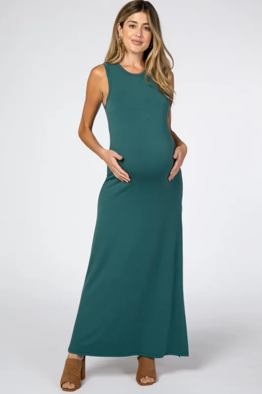 Teal Side Slit Maternity Maxi Dress sold by Pinkblush
