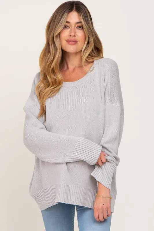 Grey Ribbed Trim Maternity Sweater sold by Pinkblush