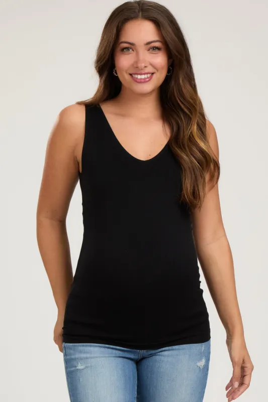 Black Sleeveless Fitted Maternity Tank Top sold by Pinkblush