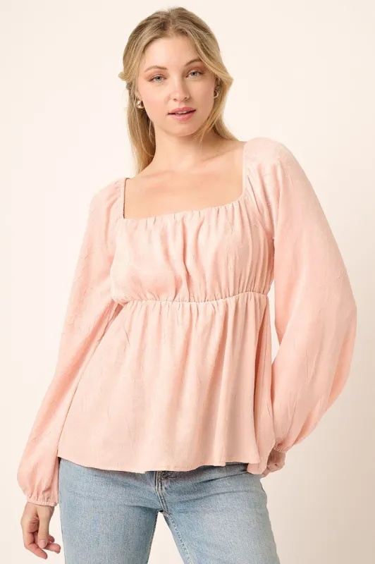 Blush Texture Satin Square Neck Babydoll Blouse sold by Pinkblush