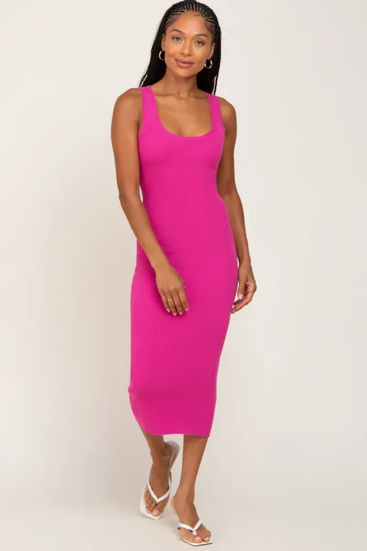 Fuchsia Fitted Knit Midi Dress sold by Pinkblush
