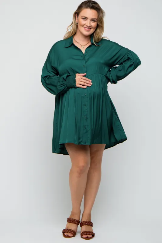 Forest Green Button Down Maternity Plus Dress sold by Pinkblush