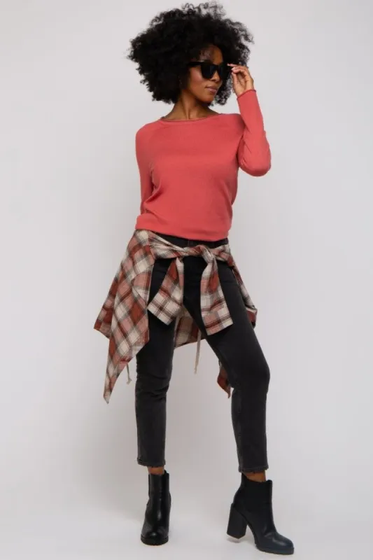 Rust Basic Raglan Sleeve Sweater Top sold by Pinkblush