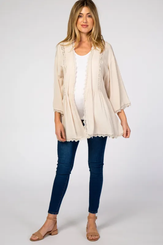 Beige Crochet Detail Maternity Cover Up sold by Pinkblush