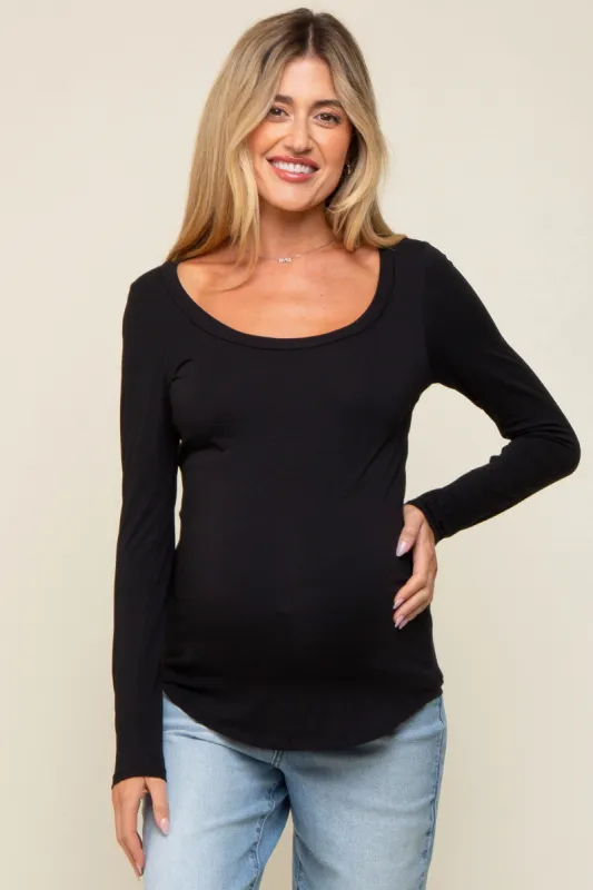 Black Basic Long Sleeve Maternity Top sold by Pinkblush