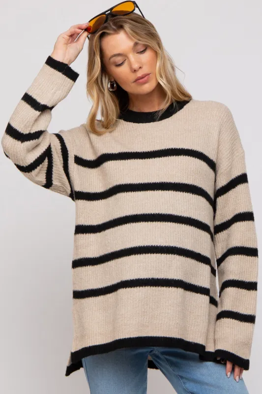 Beige Striped Knit Lightweight Maternity Sweater sold by Pinkblush