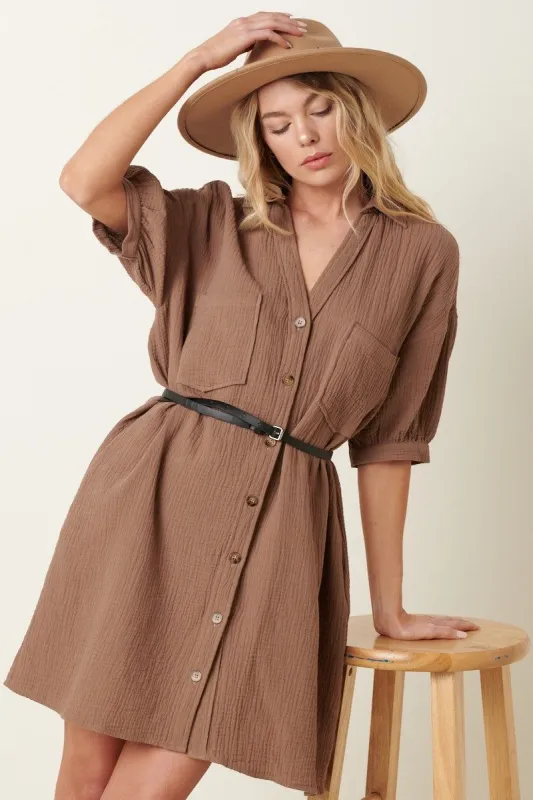 Mocha Mini Shirt Dress sold by Pinkblush