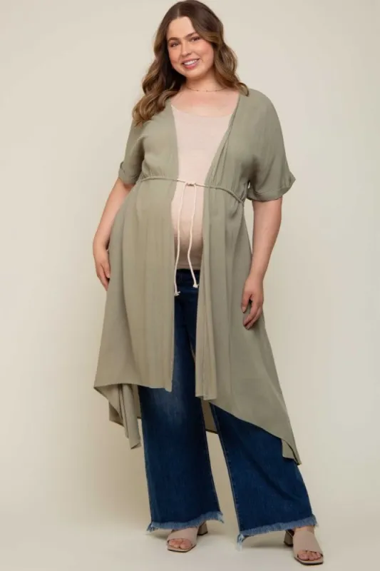 Olive Short Dolman Sleeve Hi-Low Maternity Plus Cover Up sold by Pinkblush