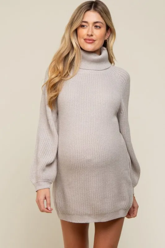 Heather Grey Turtleneck Maternity Sweater Mini Dress sold by Pinkblush