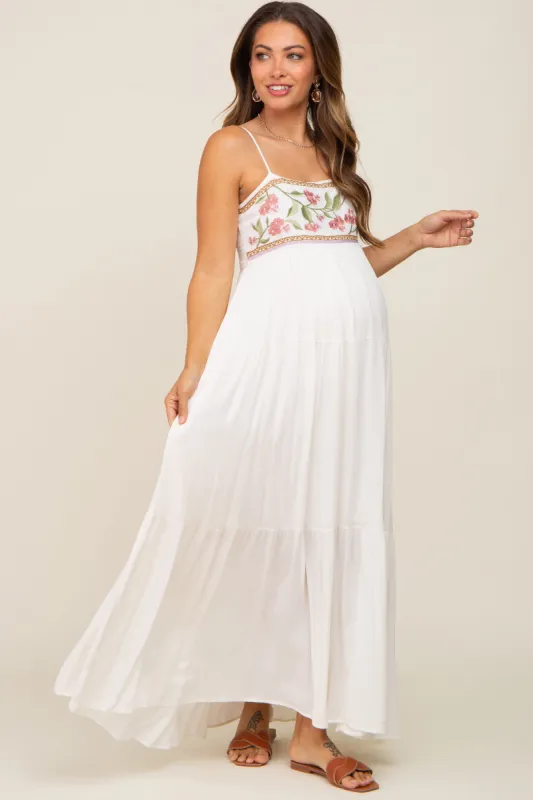 Cream Floral Embroidery Maternity Maxi Dress sold by Pinkblush