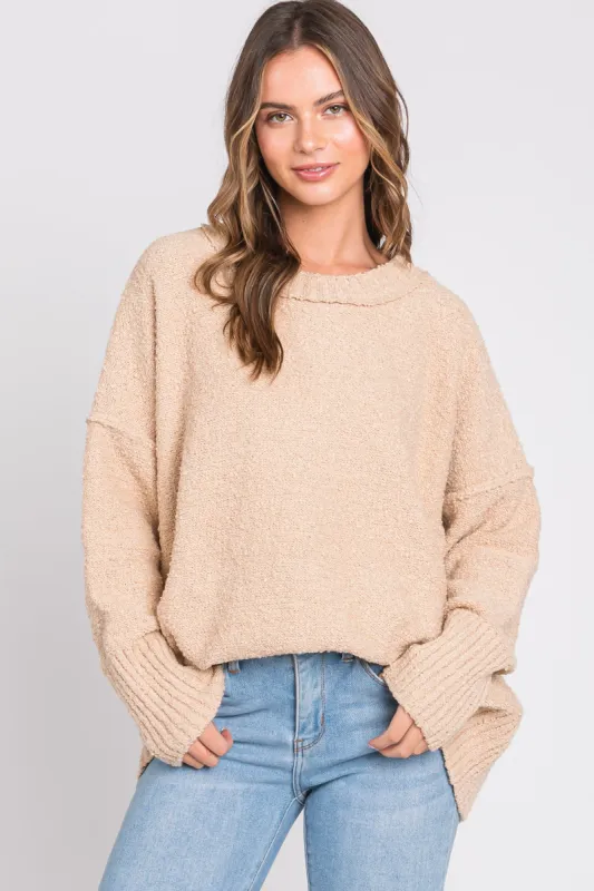Beige Knit Exposed Seam Sweater sold by Pinkblush