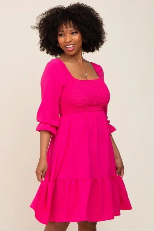 Fuchsia Smocked Ruffle Dress sold by Pinkblush
