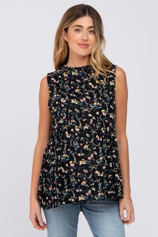 Black Floral Sleeveless Babydoll Maternity Top sold by Pinkblush