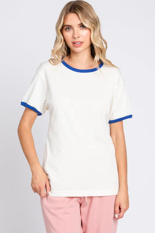 Royal Blue Cream Short Sleeve Ringer Tee sold by Pinkblush