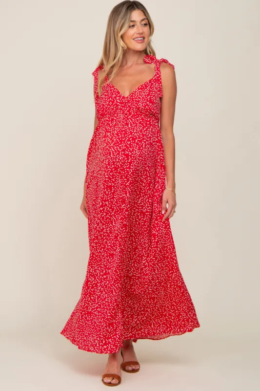 Red Button Front Tie Shoulder Maternity Maxi Dress sold by Pinkblush