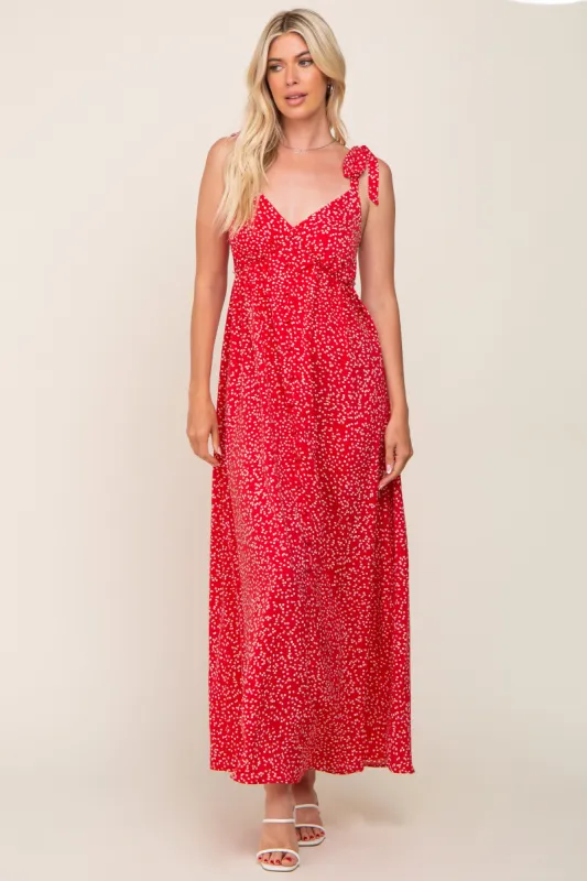 Red Button Front Tie Shoulder Maxi Dress sold by Pinkblush