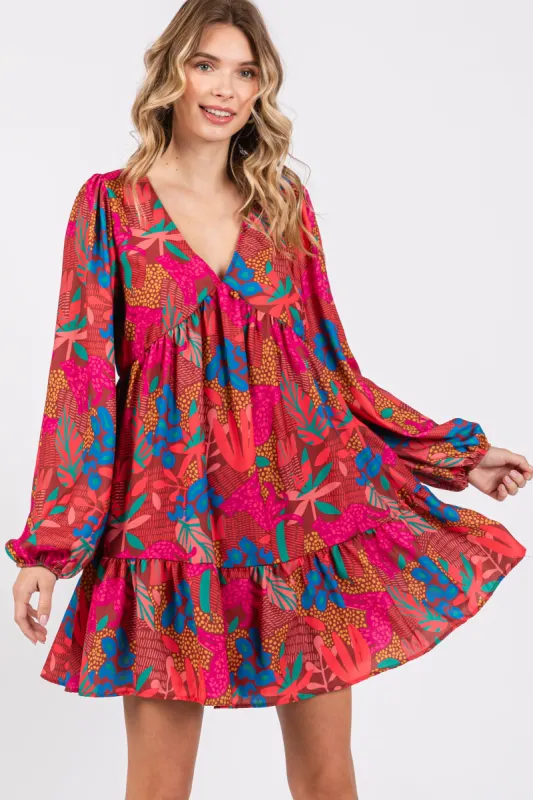 Mocha Floral V-Neck Ruffle Hem Dress sold by Pinkblush
