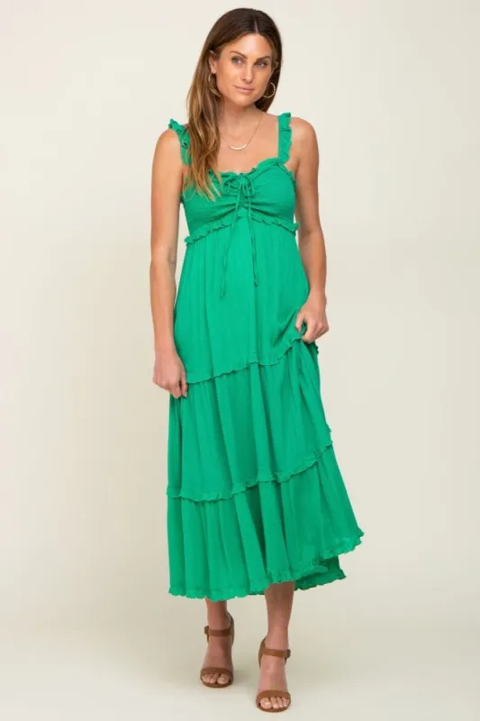 Green Ruffle Accent Midi Dress sold by Pinkblush