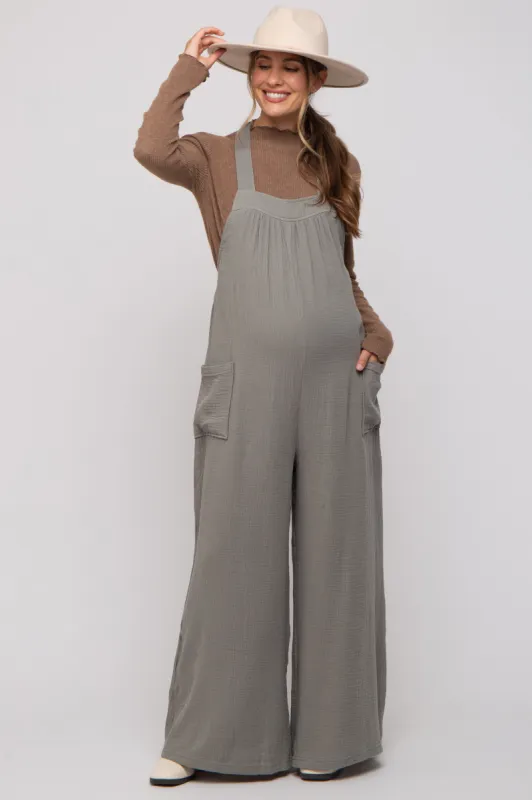 Light Olive Wide Leg Tie Back Maternity Overalls sold by Pinkblush