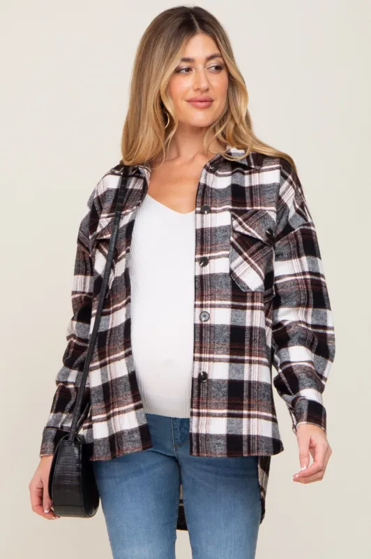 Black Plaid Maternity Shirt Jacket sold by Pinkblush