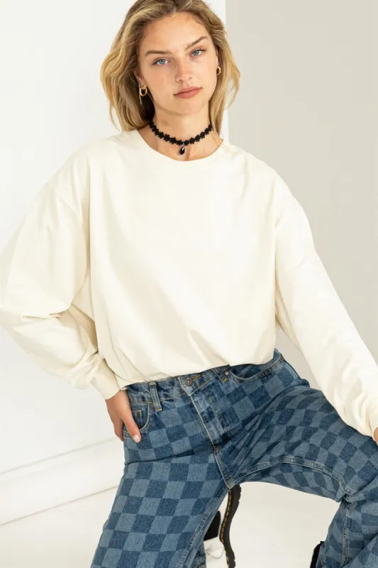 Cream Oversized Long Sleeve Top sold by Pinkblush