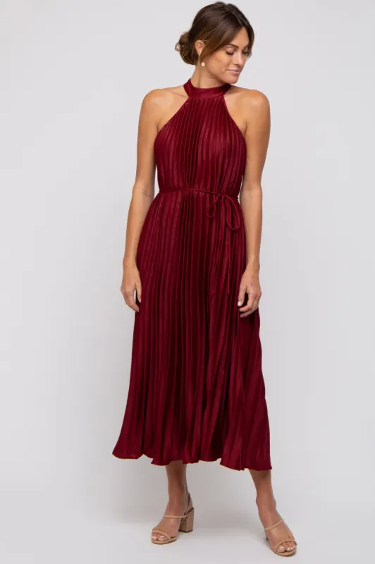 Burgundy Pleated Halter Dress sold by Pinkblush