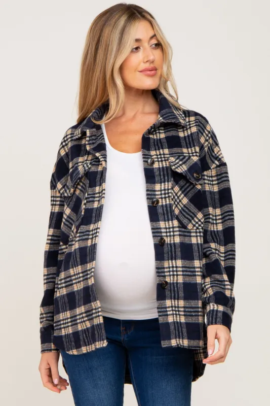 Navy Plaid Maternity Shirt Jacket sold by Pinkblush