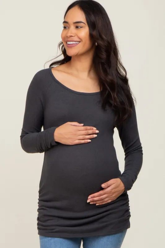 Charcoal Brushed Knit Ruched Maternity Top sold by Pinkblush