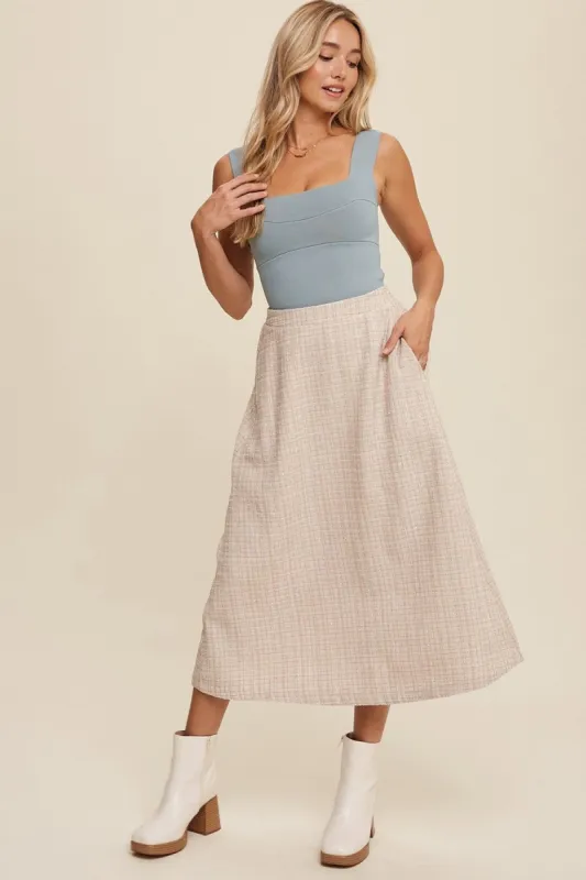 Champagne Plaid Tweed A-Line Maxi Skirt sold by Pinkblush