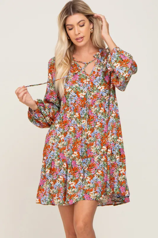 Rust Floral Tiered Dress sold by Pinkblush