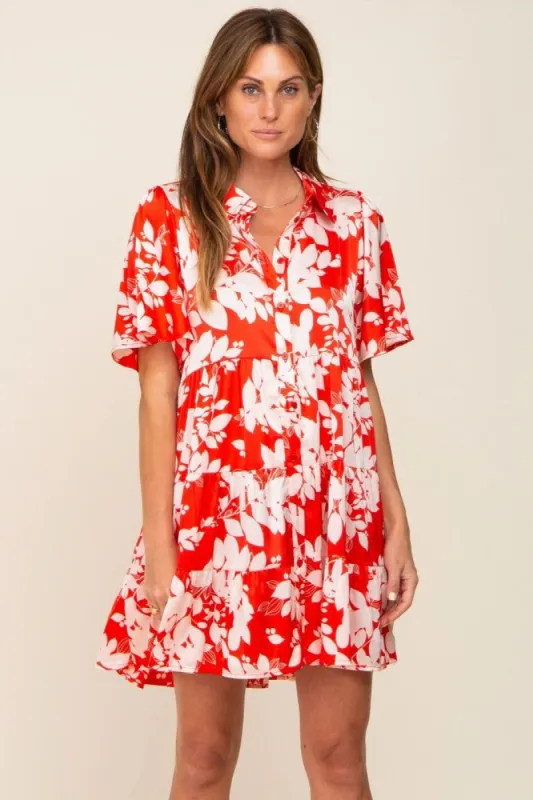 Red Floral Collared Tiered Dress sold by Pinkblush