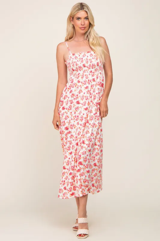 Ivory Square Neck Smocked Midi Dress sold by Pinkblush