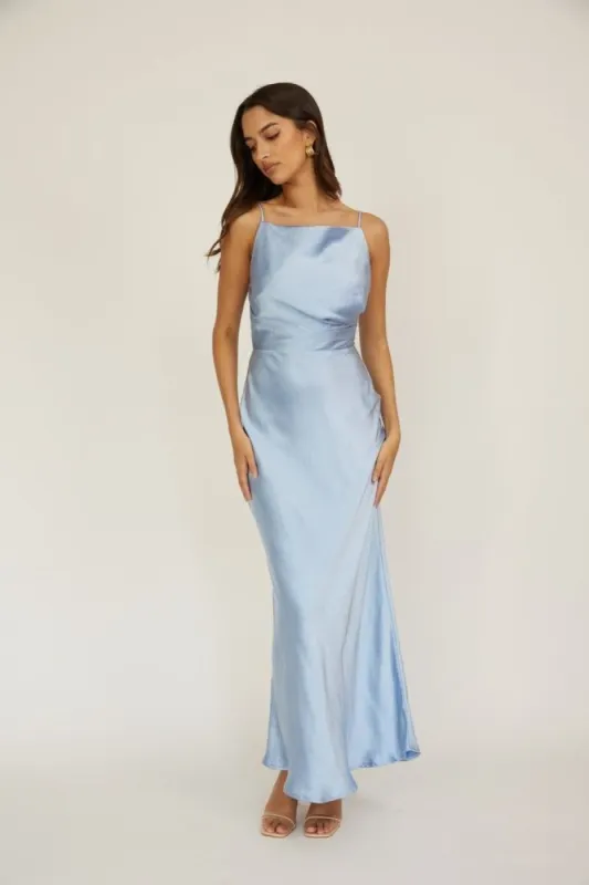 Stone Blue High Front Cover Metallic Maxi Dress sold by Pinkblush