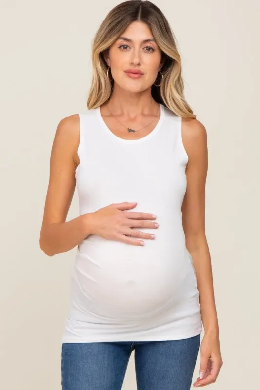Ivory Ruched Side Maternity Tank Top sold by Pinkblush