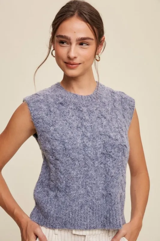 Navy Cable Knit Cropped Sweater Vest sold by Pinkblush