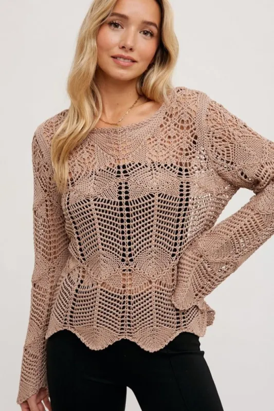 Latte Open Knit Sweater Pullover sold by Pinkblush