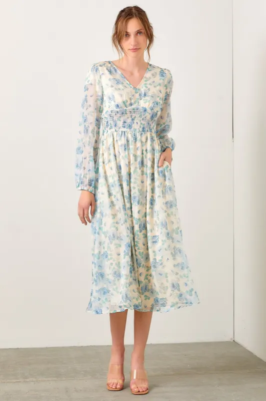 Blue Multi Watercolor Floral Mesh Dress sold by Pinkblush