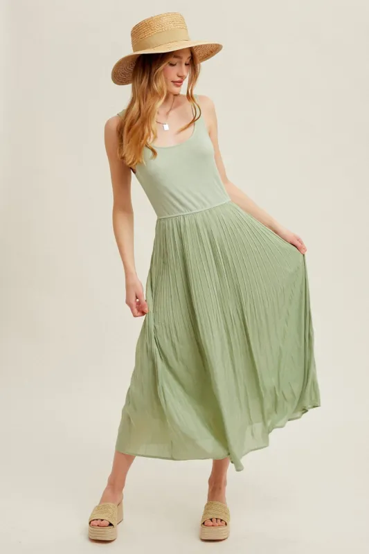 Key Lime Scoop Neck Pleated Skirt Tank Dress sold by Pinkblush